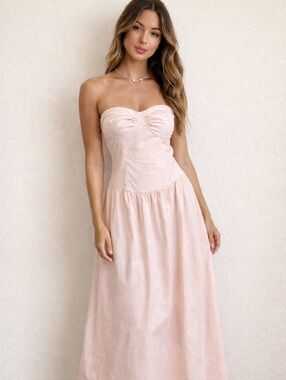Peppermayo Strapless Bustier Maxi Dress Blush Pink Size 8 Cottagecore